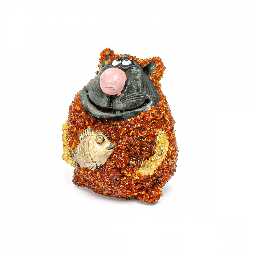 Кот с рыбой Янтарь/Керамика